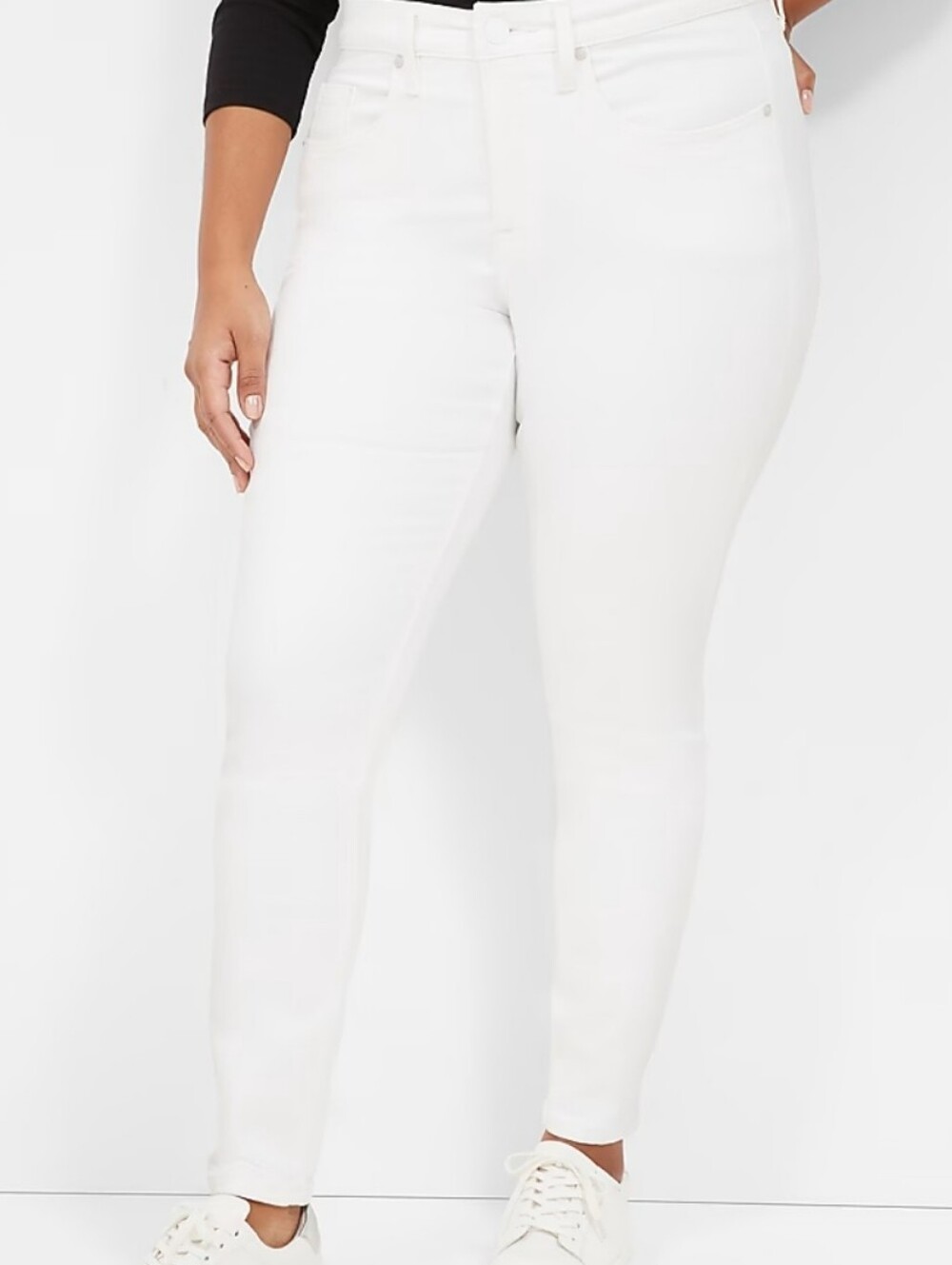 Women's White Mid-Rise Super Stretch Skinny Jeans, Size 26 Plus Size